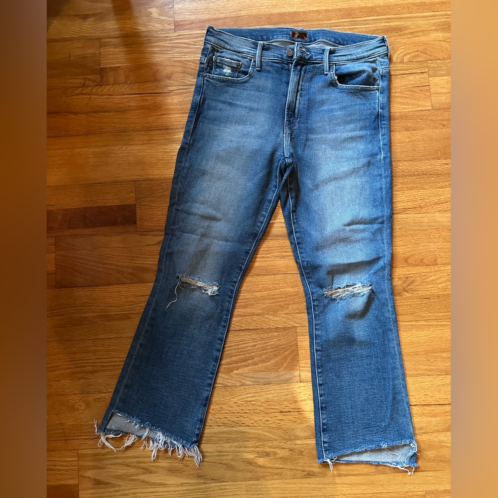 MOTHER Blue Distressed Straight Leg  Jeans